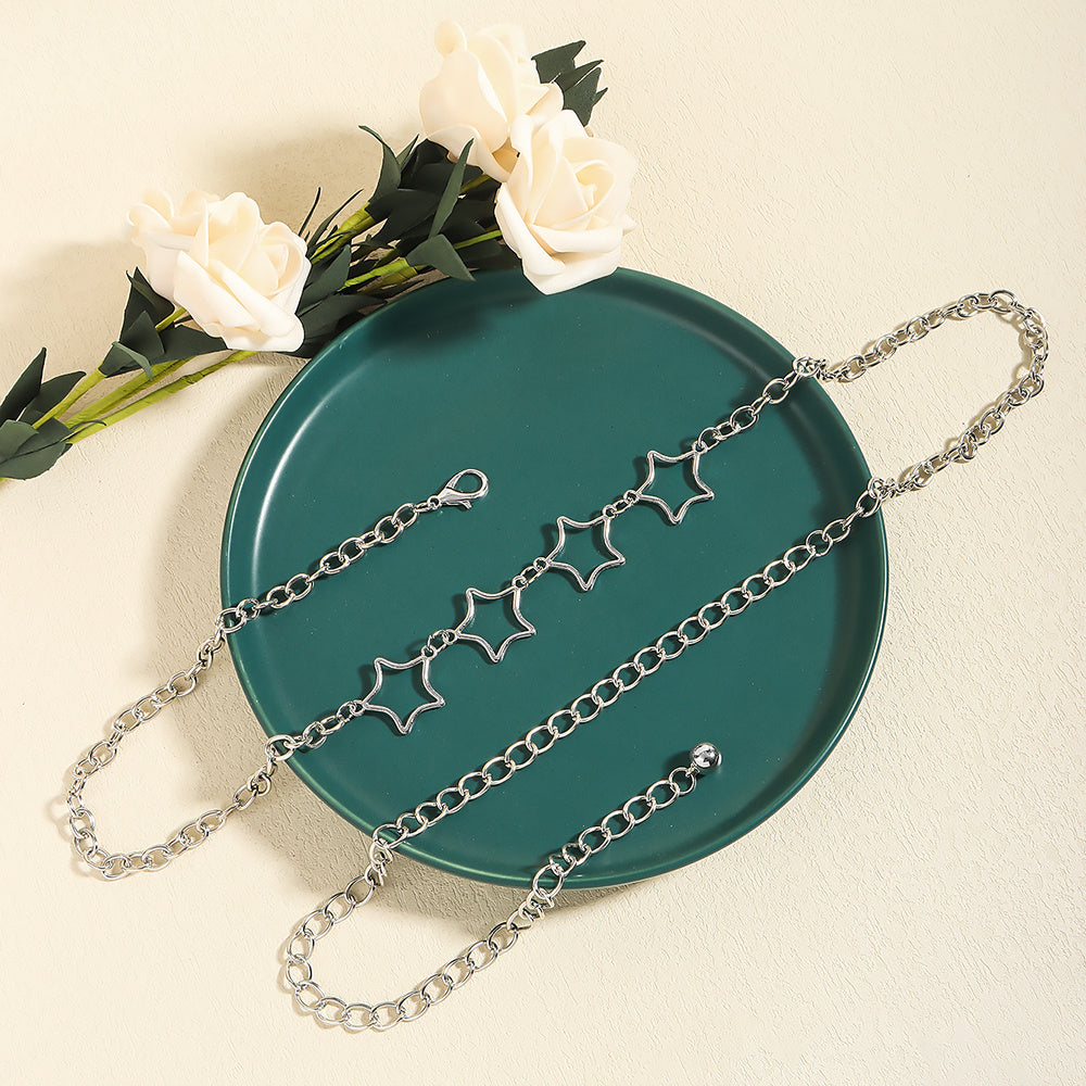 Simple Fashion Women Star Metal Waist Chain Sexy Cutout Five-pointed Star Body Chain Jeans Dress Accessories